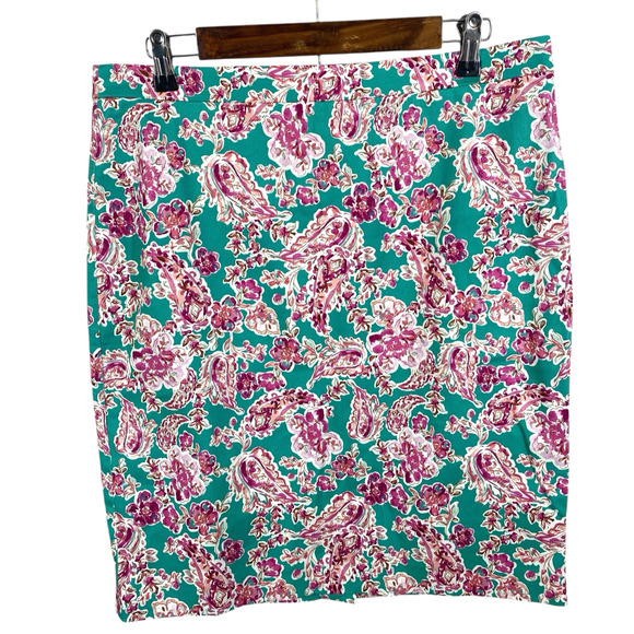 J Crew Pencil Skirt Sz 12 Mint Green Floral Paisley Preppy Tailored NEW Corpcore - Picture 1 of 14